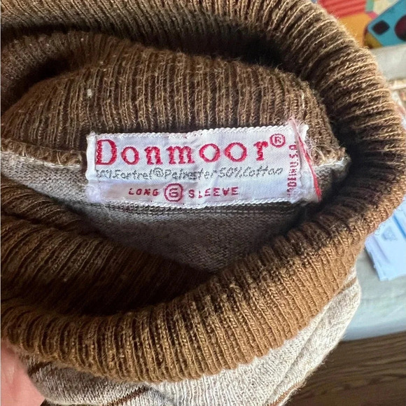 Vintage 70’s Tan & Brown Stripe Turtleneck Donmoor Retro - Picture 2 of 2